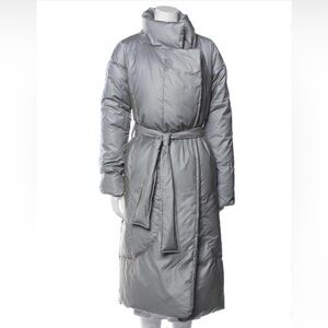 silver down puffer trench coat
